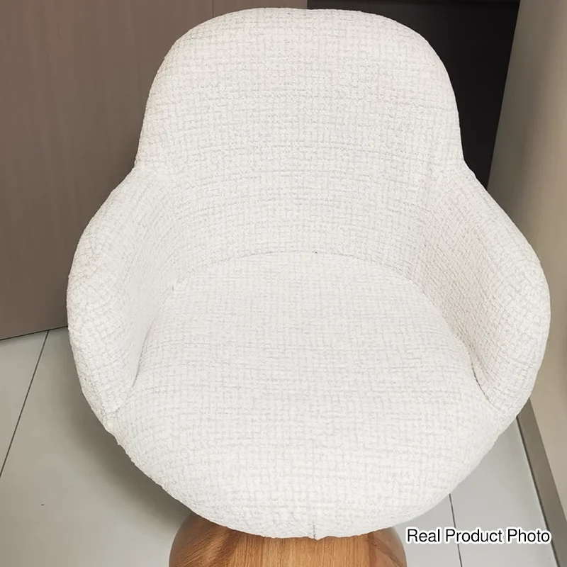 Contemporary Nordic Conical Curved Cotton-Linen Printed Velvet Carbon Steel Rotating Vanity Stool Backrest Armless For Bedroom