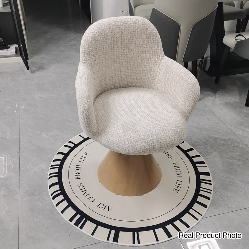 Contemporary Nordic Conical Curved Cotton-Linen Printed Velvet Carbon Steel Rotating Vanity Stool Backrest Armless For Bedroom