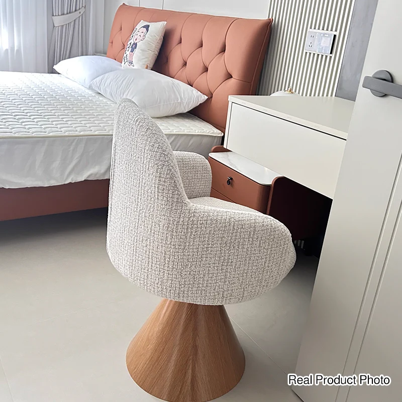 Contemporary Nordic Conical Curved Cotton-Linen Printed Velvet Carbon Steel Rotating Vanity Stool Backrest Armless For Bedroom