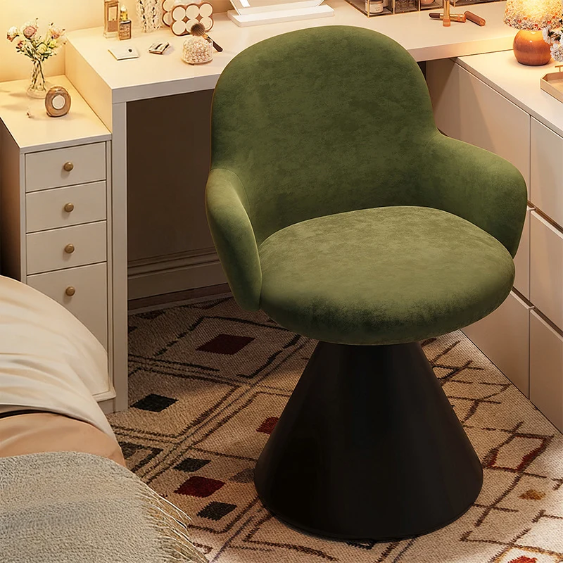 Contemporary Nordic Conical Curved Cotton-Linen Printed Velvet Carbon Steel Rotating Vanity Stool Backrest Armless For Bedroom