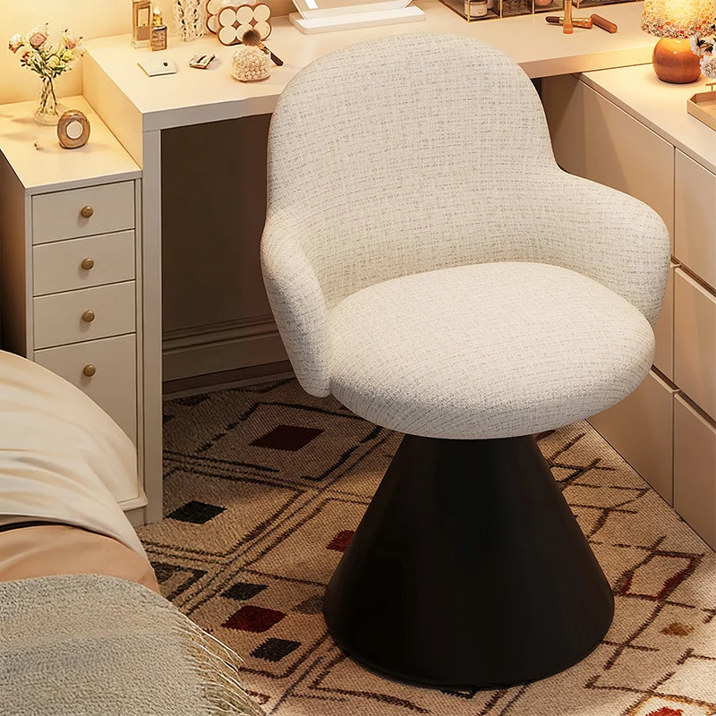 Contemporary Nordic Conical Curved Cotton-Linen Printed Velvet Carbon Steel Rotating Vanity Stool Backrest Armless For Bedroom