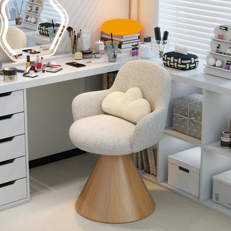 Contemporary Nordic Conical Curved Cotton-Linen Printed Velvet Carbon Steel Rotating Vanity Stool Backrest Armless For Bedroom