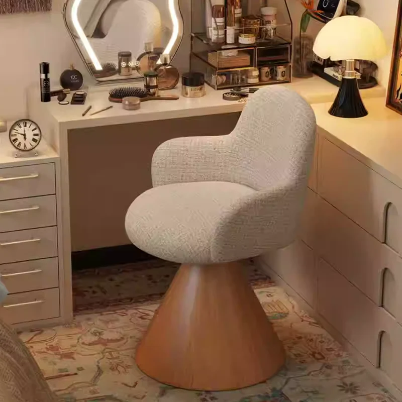 Contemporary Nordic Conical Curved Cotton-Linen Printed Velvet Carbon Steel Rotating Vanity Stool Backrest Armless For Bedroom
