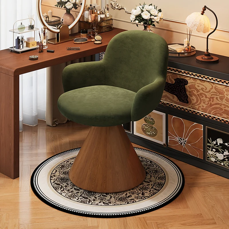 Contemporary Nordic Conical Curved Cotton-Linen Printed Velvet Carbon Steel Rotating Vanity Stool Backrest Armless For Bedroom