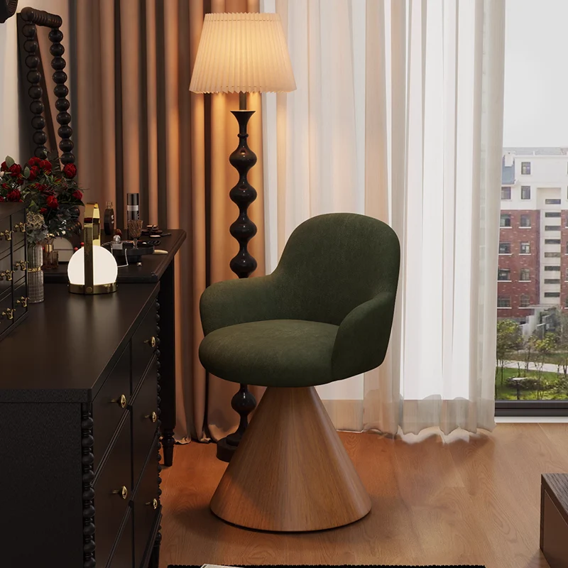 Contemporary Nordic Conical Curved Cotton-Linen Printed Velvet Carbon Steel Rotating Vanity Stool Backrest Armless For Bedroom
