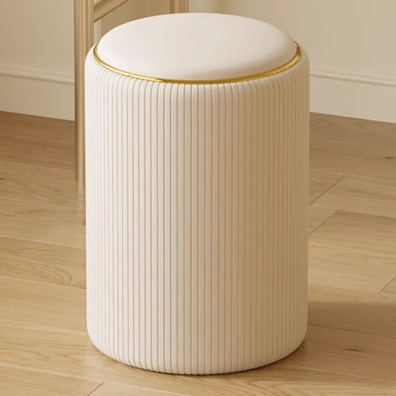 Modern Minimalist Cylindrical Solid Wood PU Leather Storage Vanity Stool Backless Armless For Bedroom