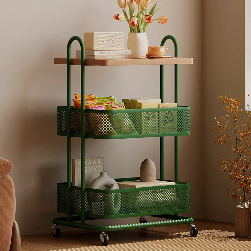 Contemporary Industrial Rectangular Iron PVC Panel Movable Storage Shelf 3-Tier For Living Room & Bedroom