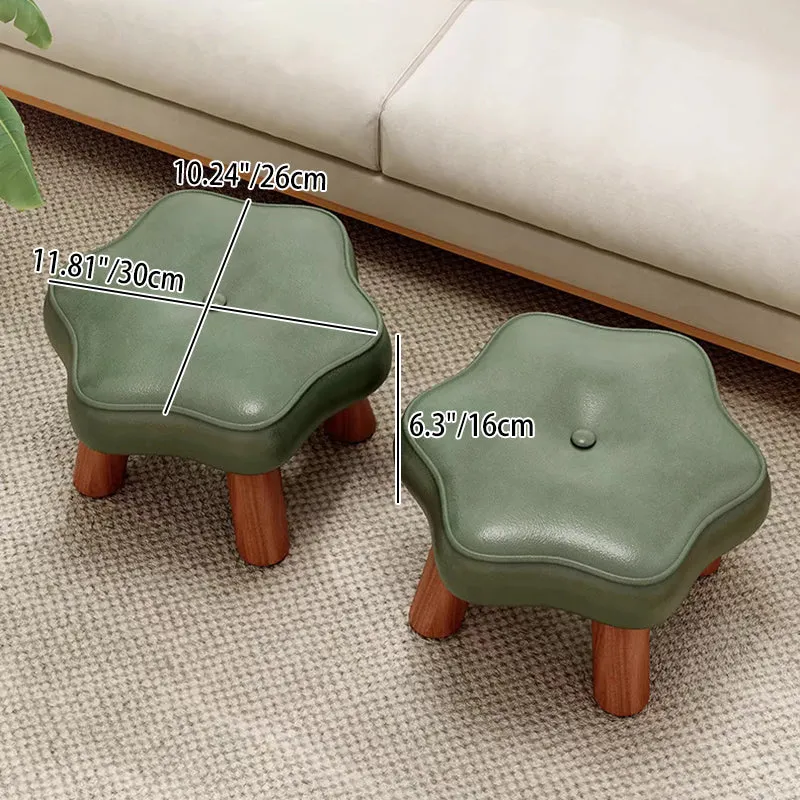 Contemporary Nordic PU Leather Pine Wood Flower-Shaped Low Stool For Living Room