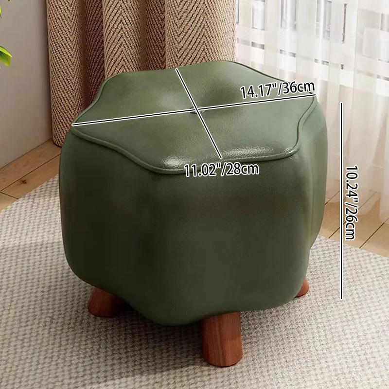 Contemporary Nordic PU Leather Pine Wood Flower-Shaped Low Stool For Living Room