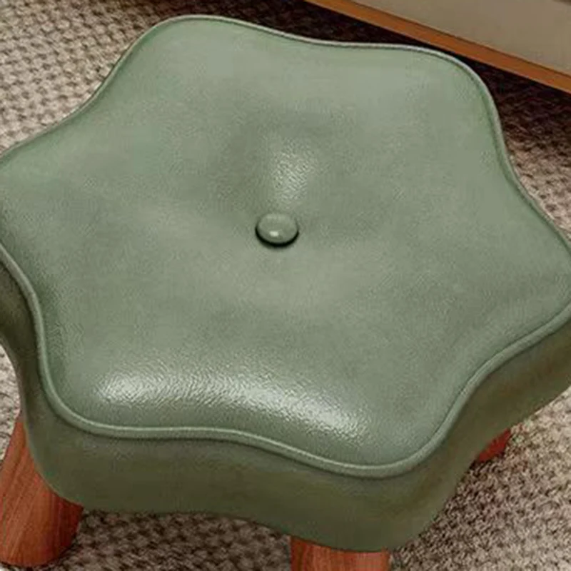 Contemporary Nordic PU Leather Pine Wood Flower-Shaped Low Stool For Living Room