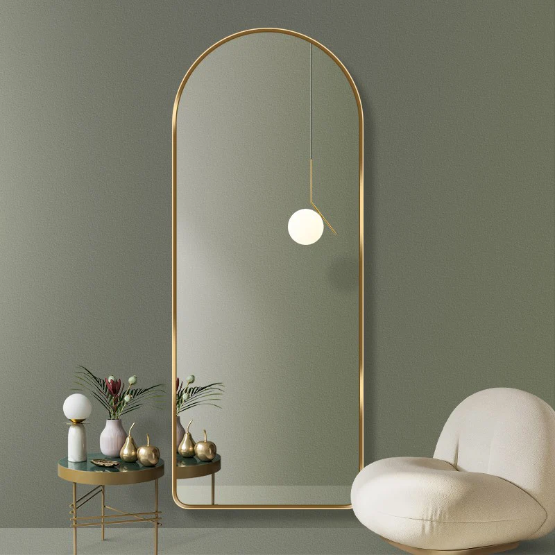 Modern Luxury Arched HD Silver Mirror Aluminum Alloy Full-Length Wall Mirror For Bedroom
