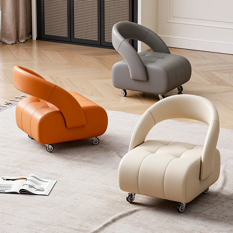 Modern Minimalist Faux Leather Plywood Rectangular Mobile Low Stool With Backrest For Entryway & Living Room