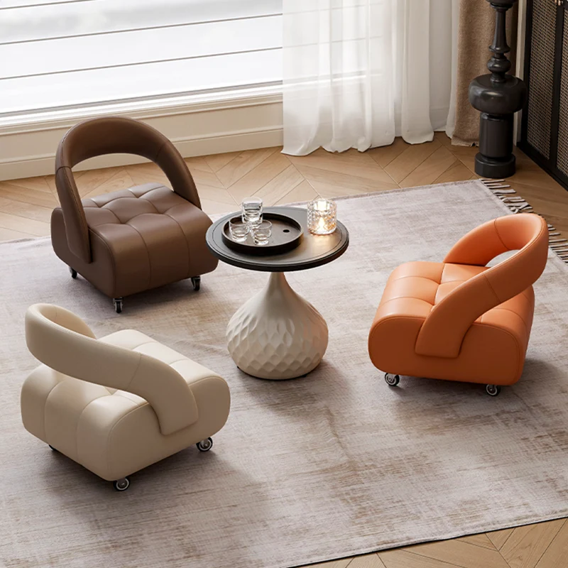 Modern Minimalist Faux Leather Plywood Rectangular Mobile Low Stool With Backrest For Entryway & Living Room
