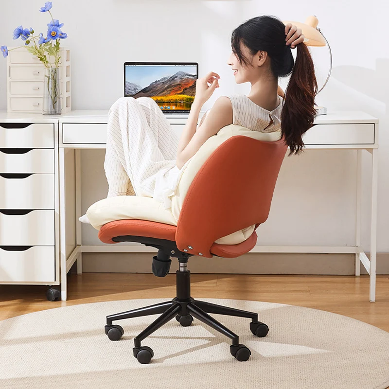 Modern Minimalist Solid Wood & Plywood Steel Upholstered Rolling Desk Chair With Adjustable Height Swivel Design For Bedroom