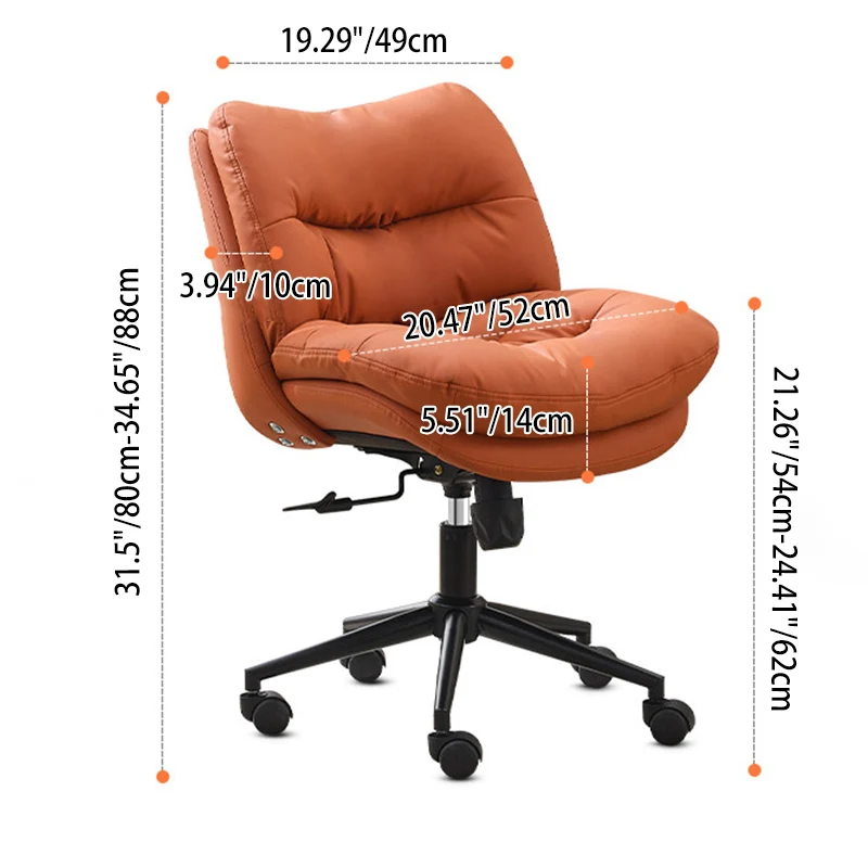 Modern Minimalist Solid Wood & Plywood Steel Upholstered Rolling Desk Chair With Adjustable Height Swivel Design For Bedroom