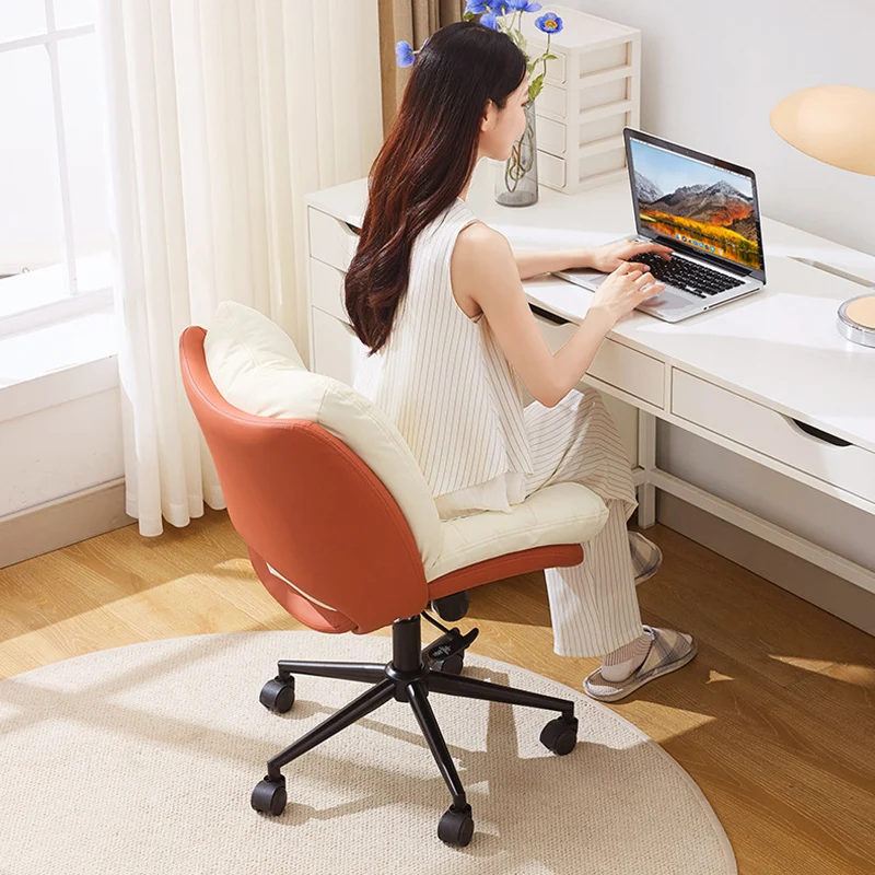 Modern Minimalist Solid Wood & Plywood Steel Upholstered Rolling Desk Chair With Adjustable Height Swivel Design For Bedroom