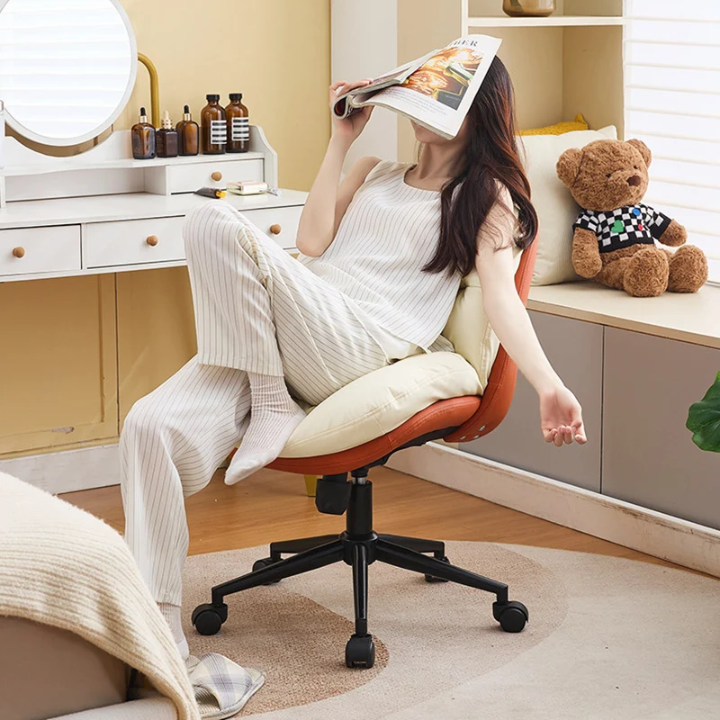 Modern Minimalist Solid Wood & Plywood Steel Upholstered Rolling Desk Chair With Adjustable Height Swivel Design For Bedroom