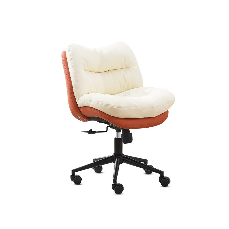 Modern Minimalist Solid Wood & Plywood Steel Upholstered Rolling Desk Chair With Adjustable Height Swivel Design For Bedroom