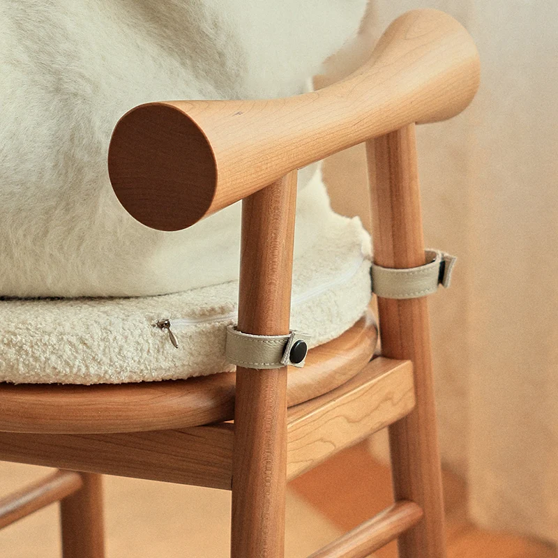 Traditional French Round Solid Rubberwood Sherpa Fabric Elegant Vanity Stool Backrest Armless For Bedroom