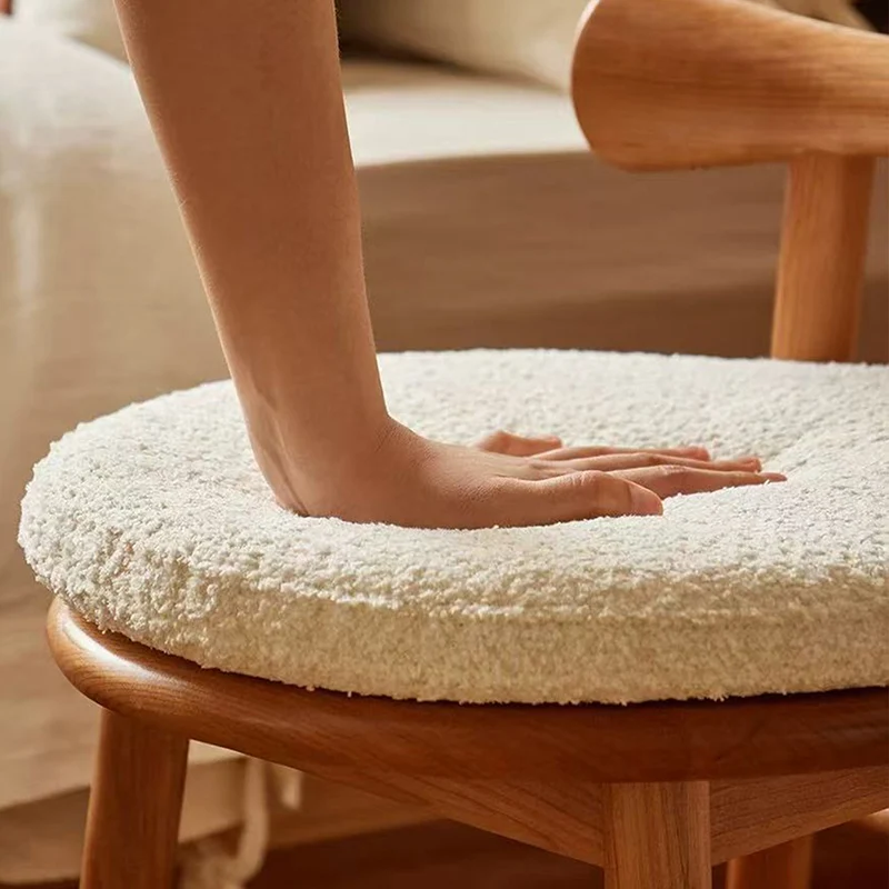 Traditional French Round Solid Rubberwood Sherpa Fabric Elegant Vanity Stool Backrest Armless For Bedroom