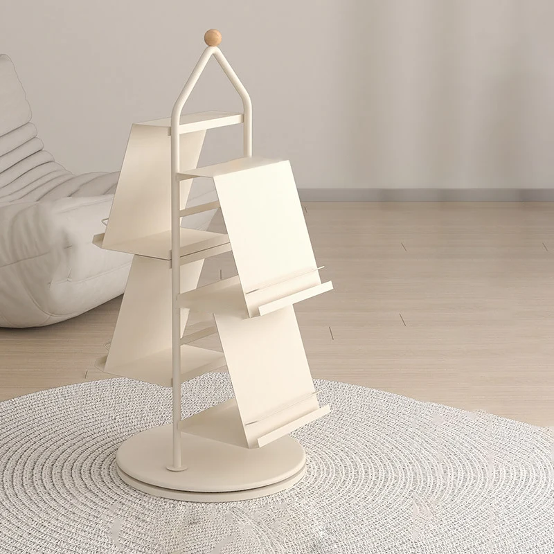 Contemporary Industrial Floor Tree Shape Carbon Steel Rotatable Space-Saving Bookshelf 4-Tier Storage For Living Room & Study