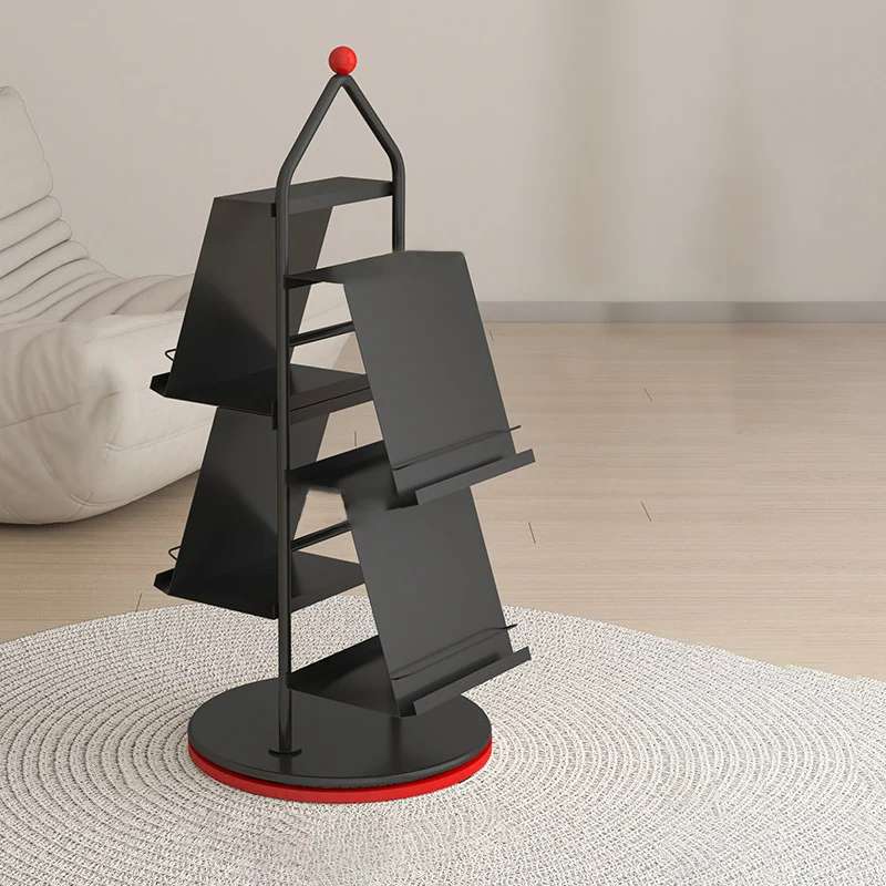 Contemporary Industrial Floor Tree Shape Carbon Steel Rotatable Space-Saving Bookshelf 4-Tier Storage For Living Room & Study