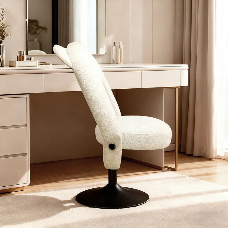 Contemporary Nordic Foldable Cartoon Bear Teddy Fleece Sponge Carbon Steel Liftable Vanity Stool Backrest For Bedroom