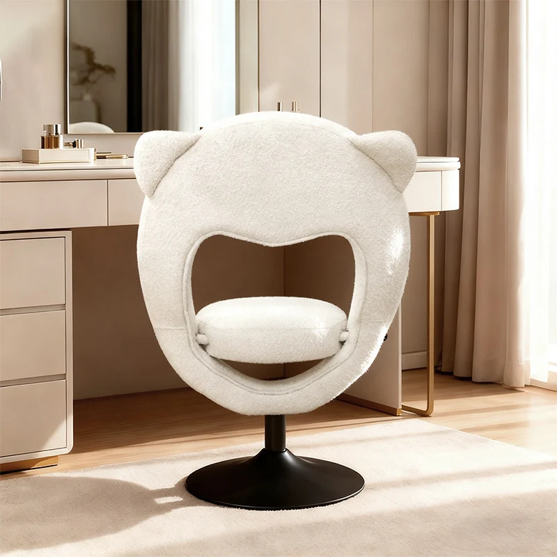 Contemporary Nordic Foldable Cartoon Bear Teddy Fleece Sponge Carbon Steel Liftable Vanity Stool Backrest For Bedroom