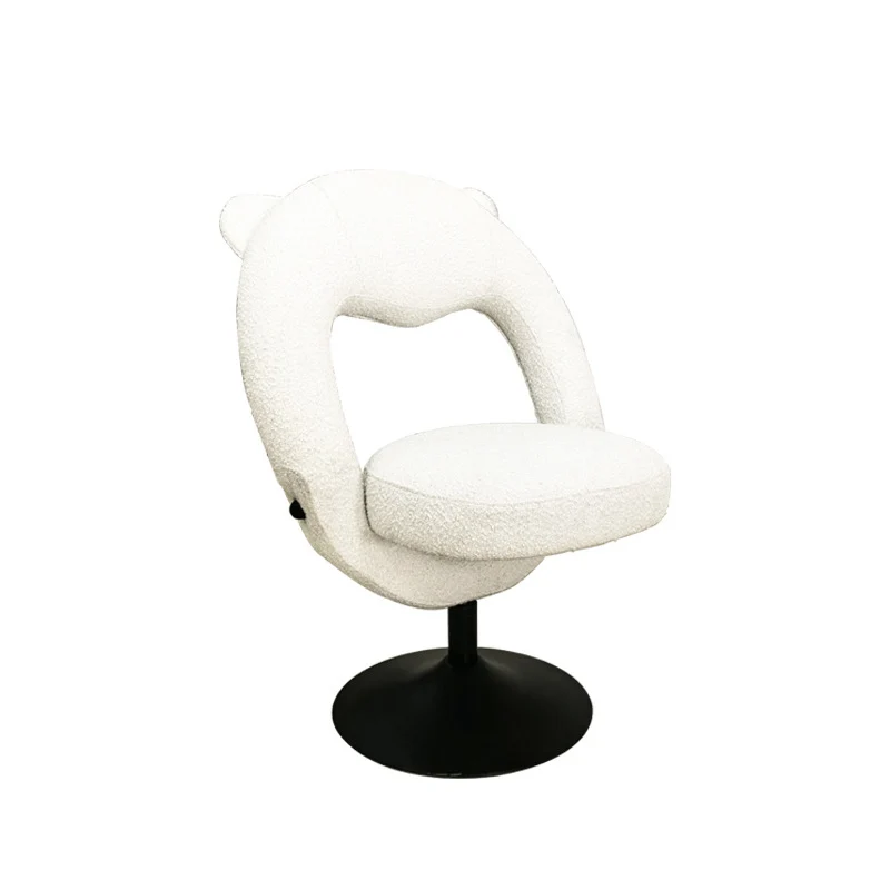 Contemporary Nordic Foldable Cartoon Bear Teddy Fleece Sponge Carbon Steel Liftable Vanity Stool Backrest For Bedroom