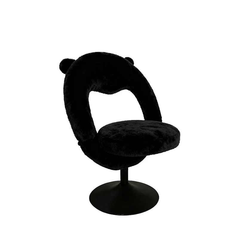 Contemporary Nordic Foldable Cartoon Bear Teddy Fleece Sponge Carbon Steel Liftable Vanity Stool Backrest For Bedroom