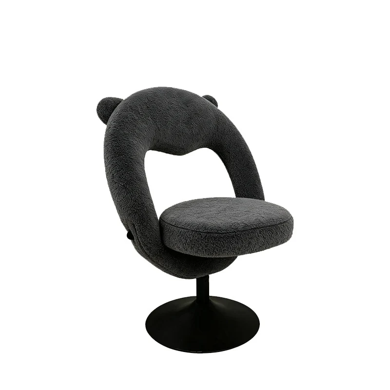 Contemporary Nordic Foldable Cartoon Bear Teddy Fleece Sponge Carbon Steel Liftable Vanity Stool Backrest For Bedroom