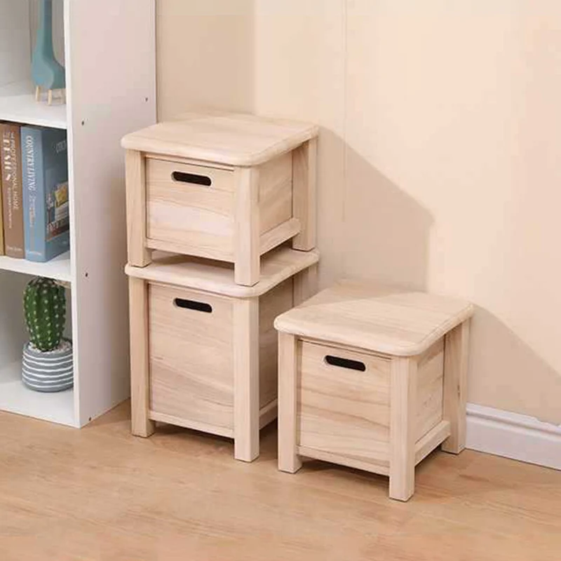Modern Minimalist Square Paulownia Wood Lightweight Low Stool Backless Armless For Hallway & Entryway