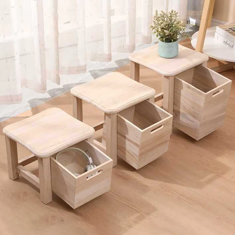 Modern Minimalist Square Paulownia Wood Lightweight Low Stool Backless Armless For Hallway & Entryway