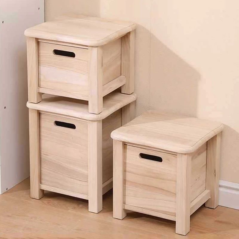 Modern Minimalist Square Paulownia Wood Lightweight Low Stool Backless Armless For Hallway & Entryway