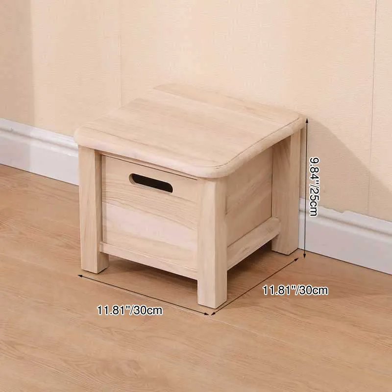 Modern Minimalist Square Paulownia Wood Lightweight Low Stool Backless Armless For Hallway & Entryway