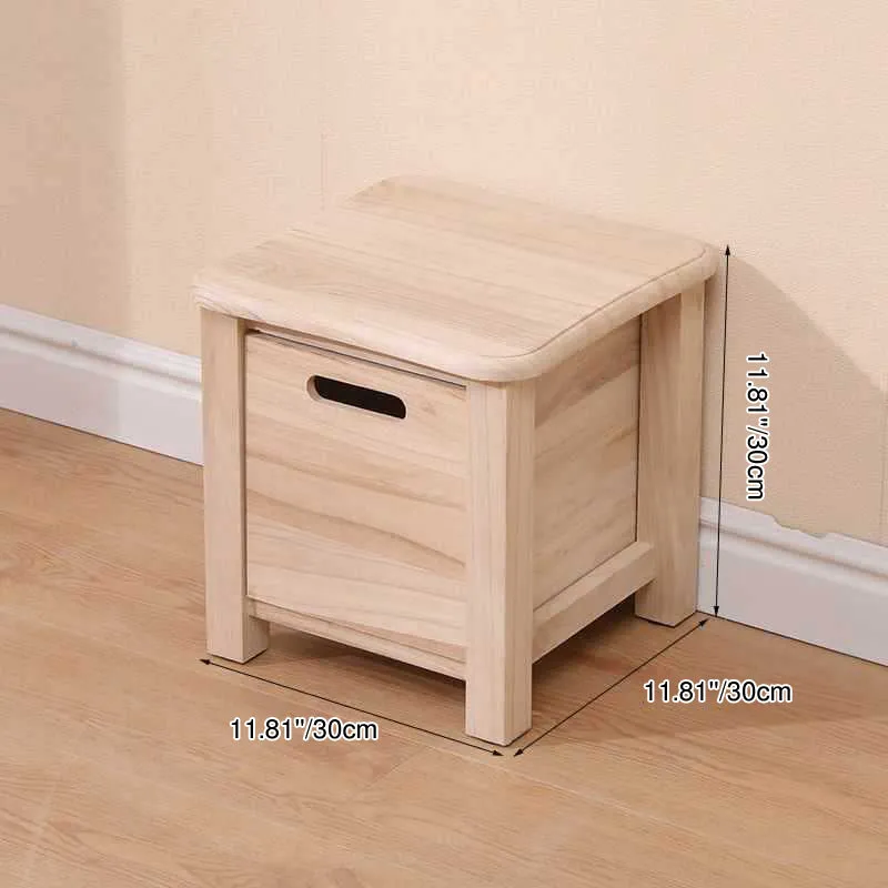Modern Minimalist Square Paulownia Wood Lightweight Low Stool Backless Armless For Hallway & Entryway