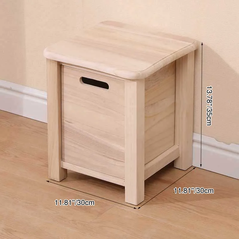 Modern Minimalist Square Paulownia Wood Lightweight Low Stool Backless Armless For Hallway & Entryway
