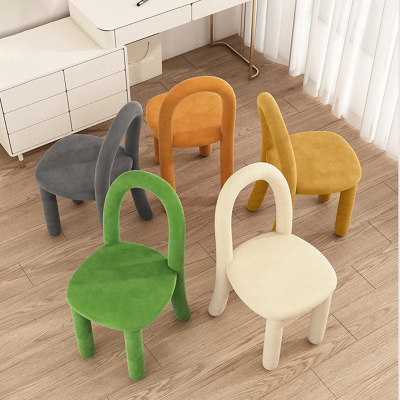 Contemporary Nordic Rounded Arc Sherpa Fabric & Brushed Flannel Iron Vanity Stool Backrest Armless For Bedroom