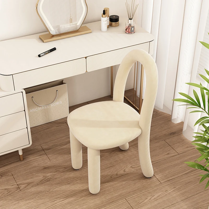 Contemporary Nordic Rounded Arc Sherpa Fabric & Brushed Flannel Iron Vanity Stool Backrest Armless For Bedroom