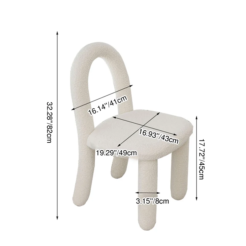 Contemporary Nordic Rounded Arc Sherpa Fabric & Brushed Flannel Iron Vanity Stool Backrest Armless For Bedroom
