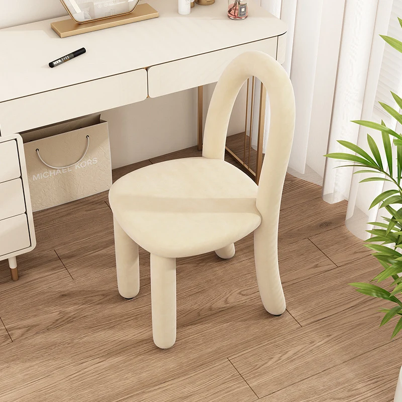 Contemporary Nordic Rounded Arc Sherpa Fabric & Brushed Flannel Iron Vanity Stool Backrest Armless For Bedroom