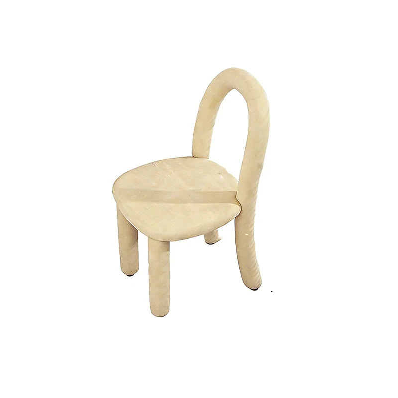 Contemporary Nordic Rounded Arc Sherpa Fabric & Brushed Flannel Iron Vanity Stool Backrest Armless For Bedroom