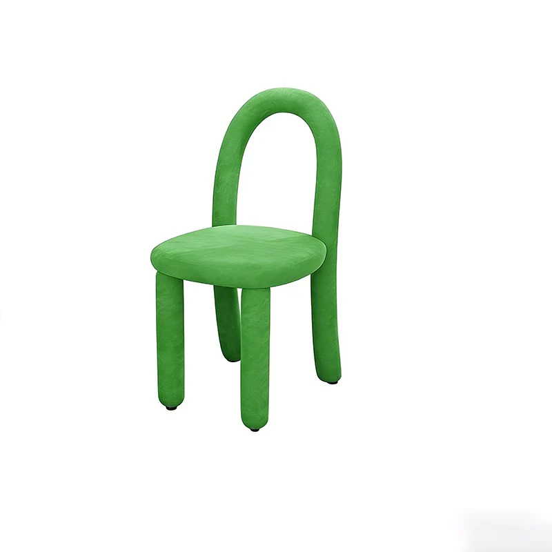 Contemporary Nordic Rounded Arc Sherpa Fabric & Brushed Flannel Iron Vanity Stool Backrest Armless For Bedroom