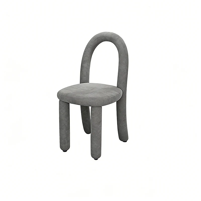 Contemporary Nordic Rounded Arc Sherpa Fabric & Brushed Flannel Iron Vanity Stool Backrest Armless For Bedroom