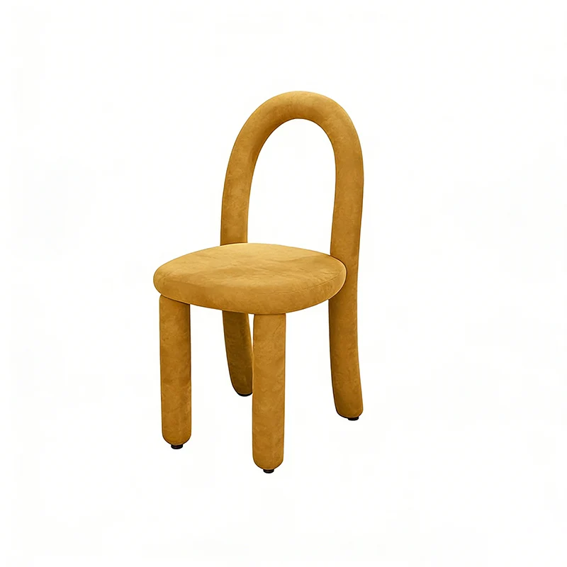 Contemporary Nordic Rounded Arc Sherpa Fabric & Brushed Flannel Iron Vanity Stool Backrest Armless For Bedroom