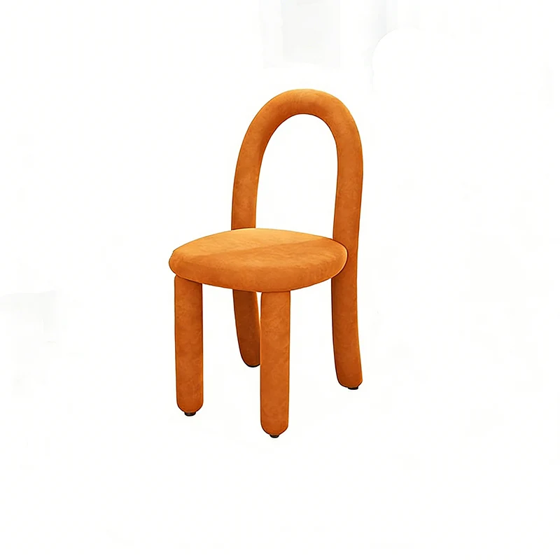 Contemporary Nordic Rounded Arc Sherpa Fabric & Brushed Flannel Iron Vanity Stool Backrest Armless For Bedroom