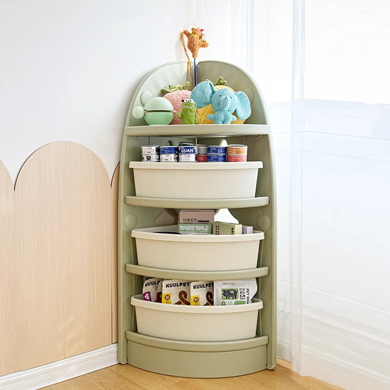 Modern Minimalist Eco-Friendly HDPE PP Plastic Fan-Shaped Kids Corner Storage Shelf 4-Tier For Living Room & Study