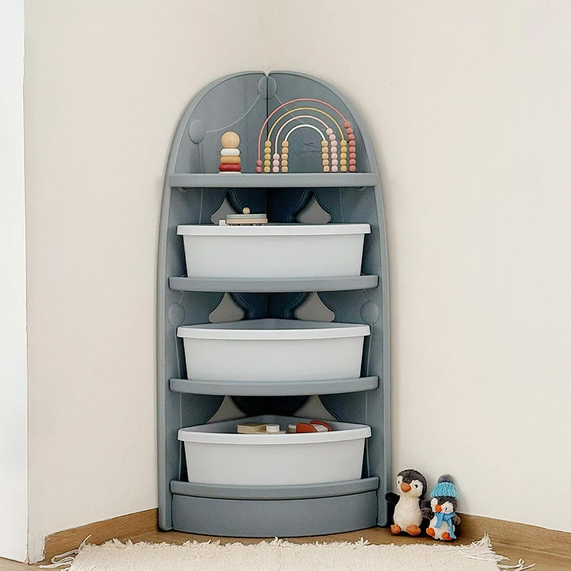 Modern Minimalist Eco-Friendly HDPE PP Plastic Fan-Shaped Kids Corner Storage Shelf 4-Tier For Living Room & Study