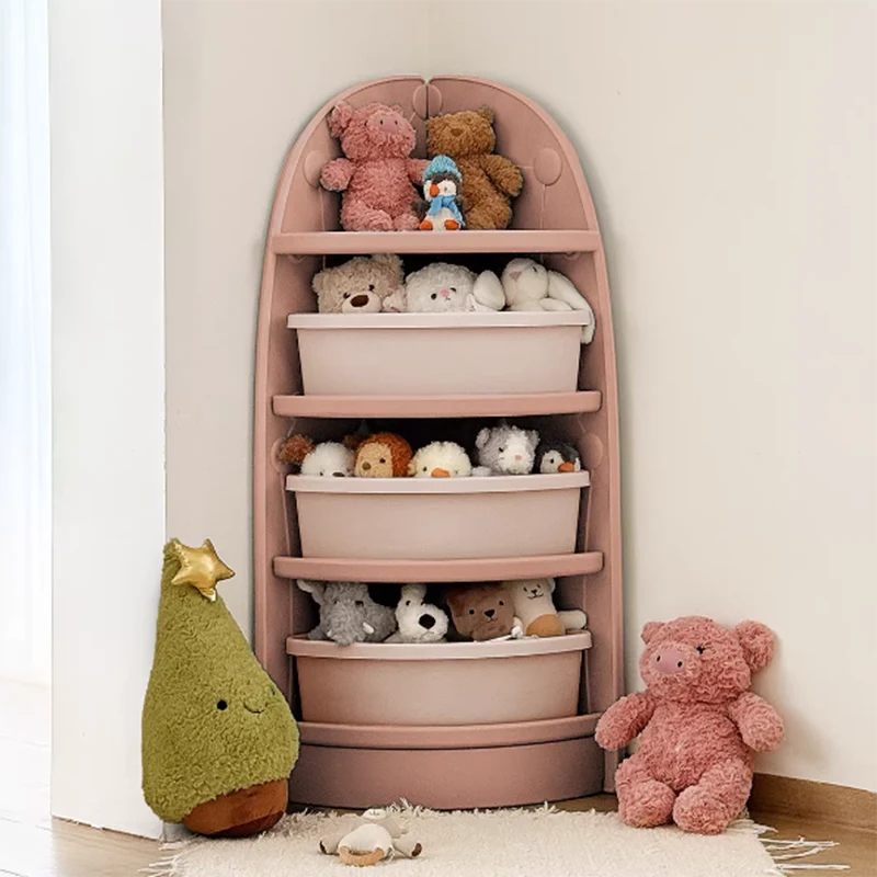 Modern Minimalist Eco-Friendly HDPE PP Plastic Fan-Shaped Kids Corner Storage Shelf 4-Tier For Living Room & Study