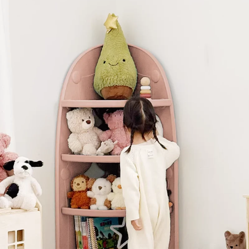 Modern Minimalist Eco-Friendly HDPE PP Plastic Fan-Shaped Kids Corner Storage Shelf 4-Tier For Living Room & Study